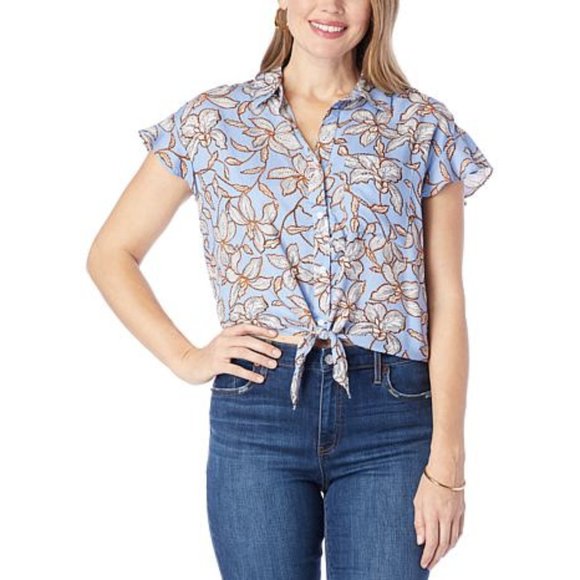 NWT Jessica Simpson Rhea Floral Print Flutter Sleeve Front Tie Knot Top - Picture 1 of 2